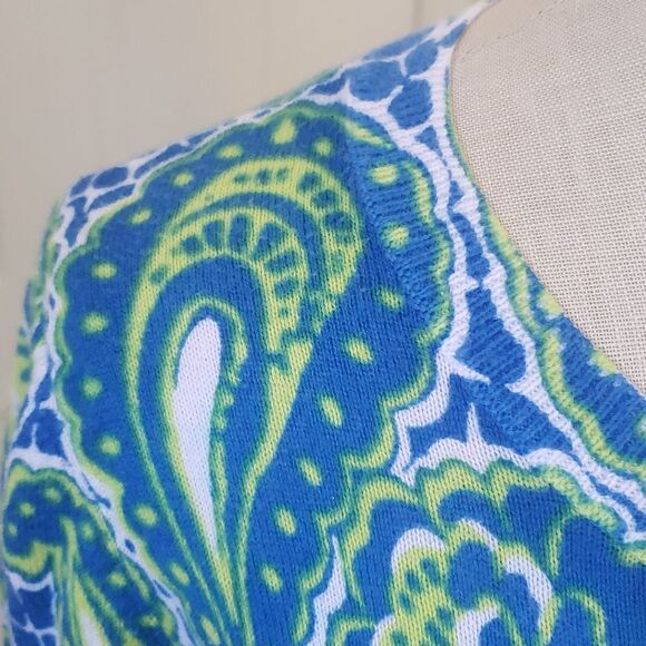 ANN TAYLOR Crew Neck Cardigan Sweater Short Sleeve Blue Green Yellow Pai… - Picture 4 of 12